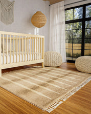 Neutral Handwoven Rug 3 X 5 Ft | 90 X 150 Cm / With Tassels / Short (0.4” / 1 cm)