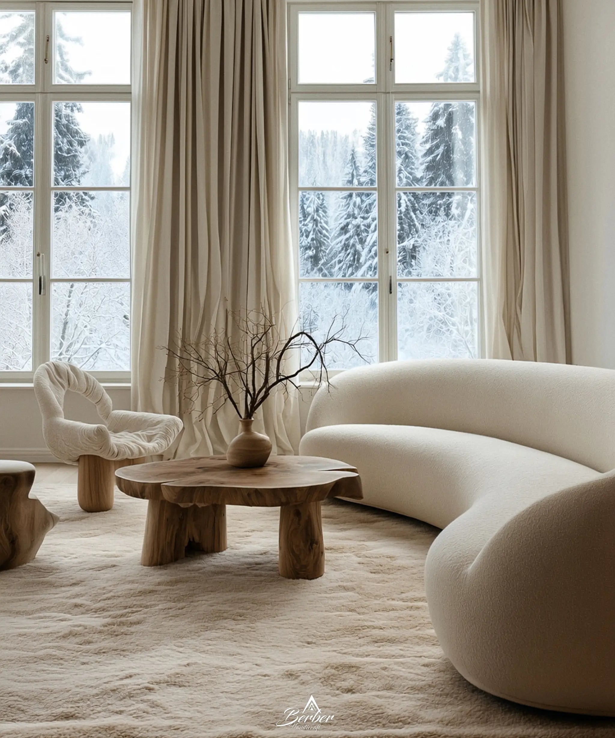 Off White Beni Ourain Carpet-Berber Handicraft