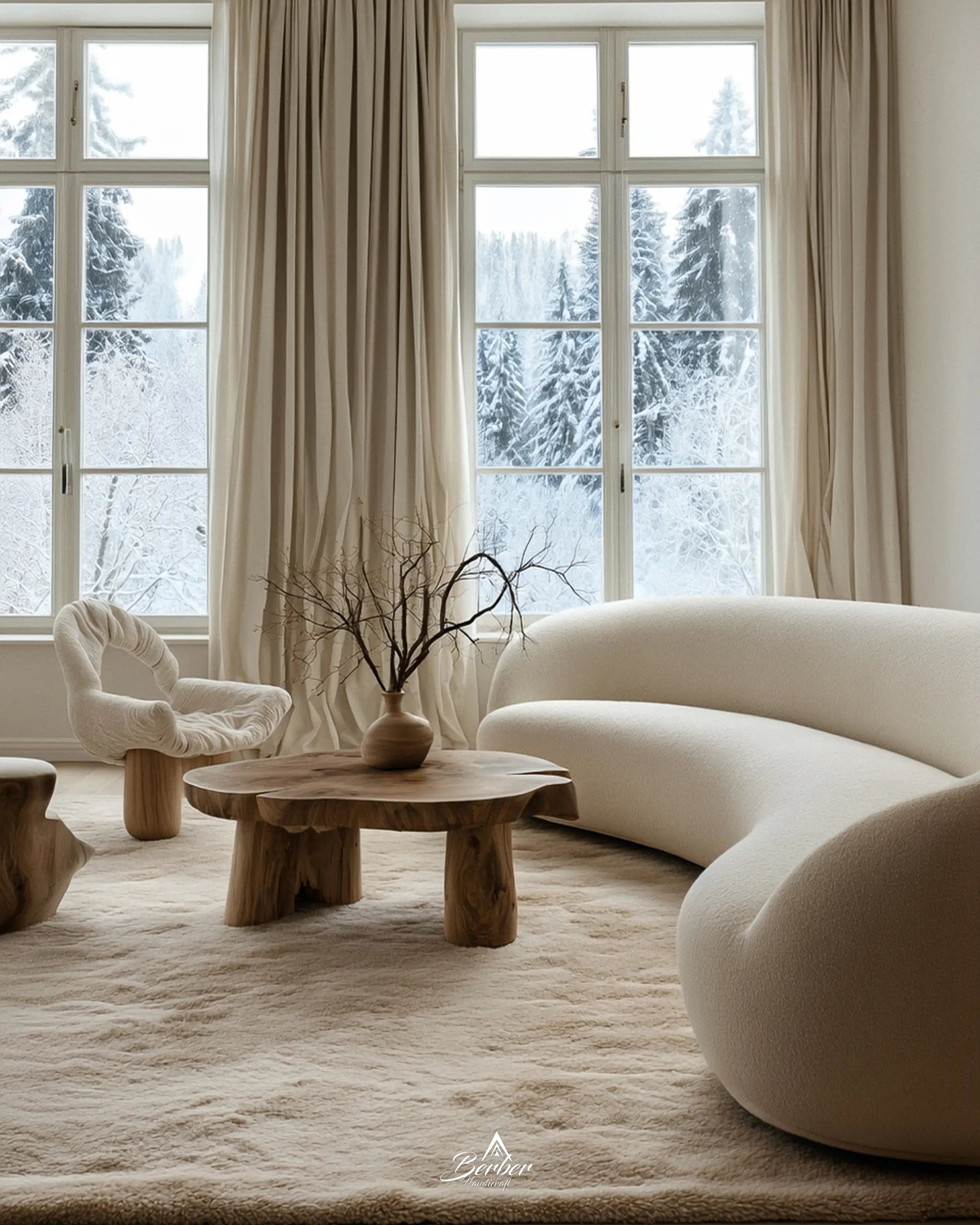 Off White Beni Ourain Carpet-Berber Handicraft