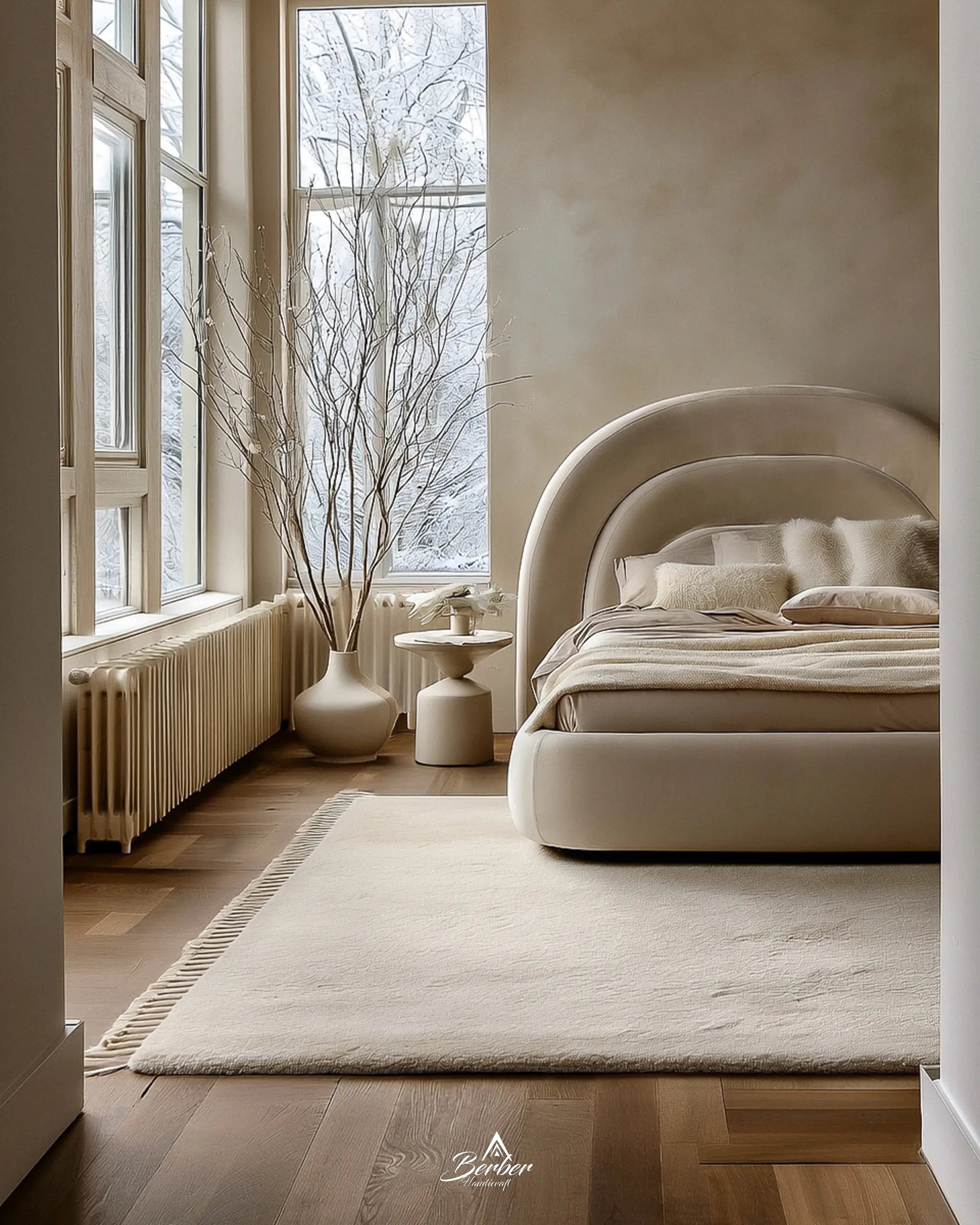 Off White Beni Ourain Carpet-Berber Handicraft