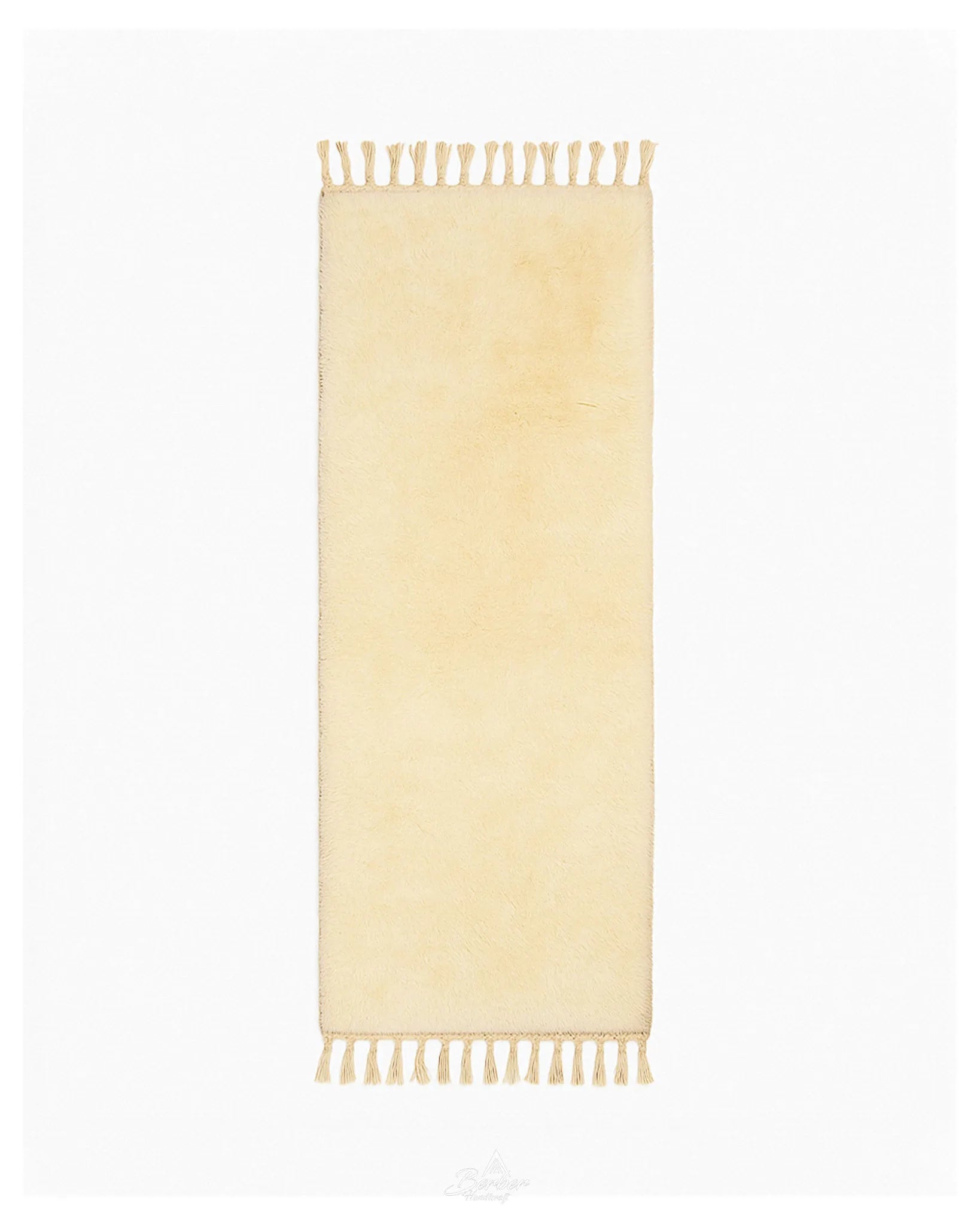 Off White Beni Ourain Runner Rug 2 X 6 Ft | 60 X 180 Cm / With Tassels / Short (0.4” / 1 cm)