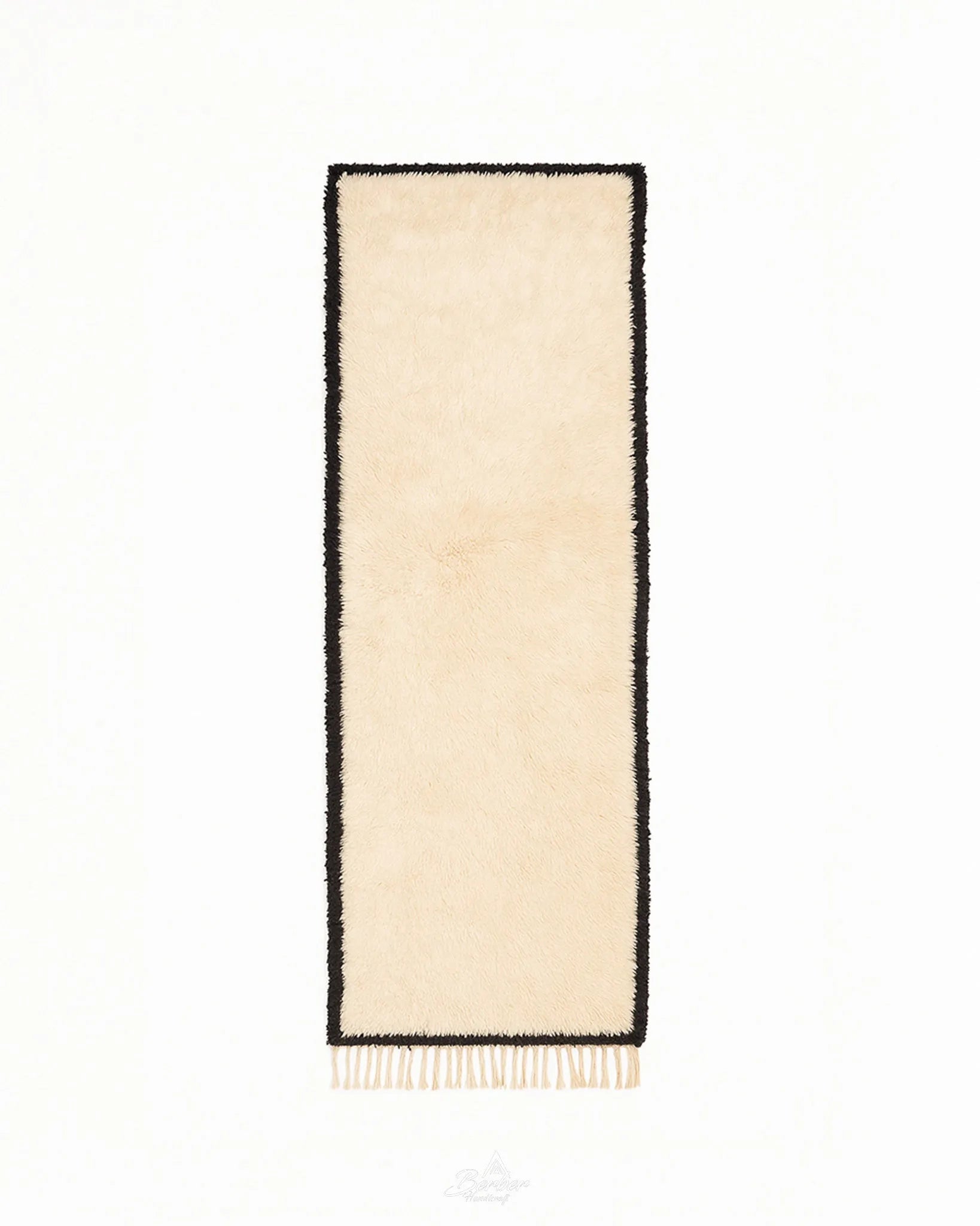 Off White Berber Runner Rug 2 X 6 Ft | 60 X 180 Cm / With Tassels / Short (0.4” / 1 cm)