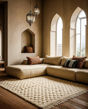 Off White Checkered Rug-Berber Handicraft