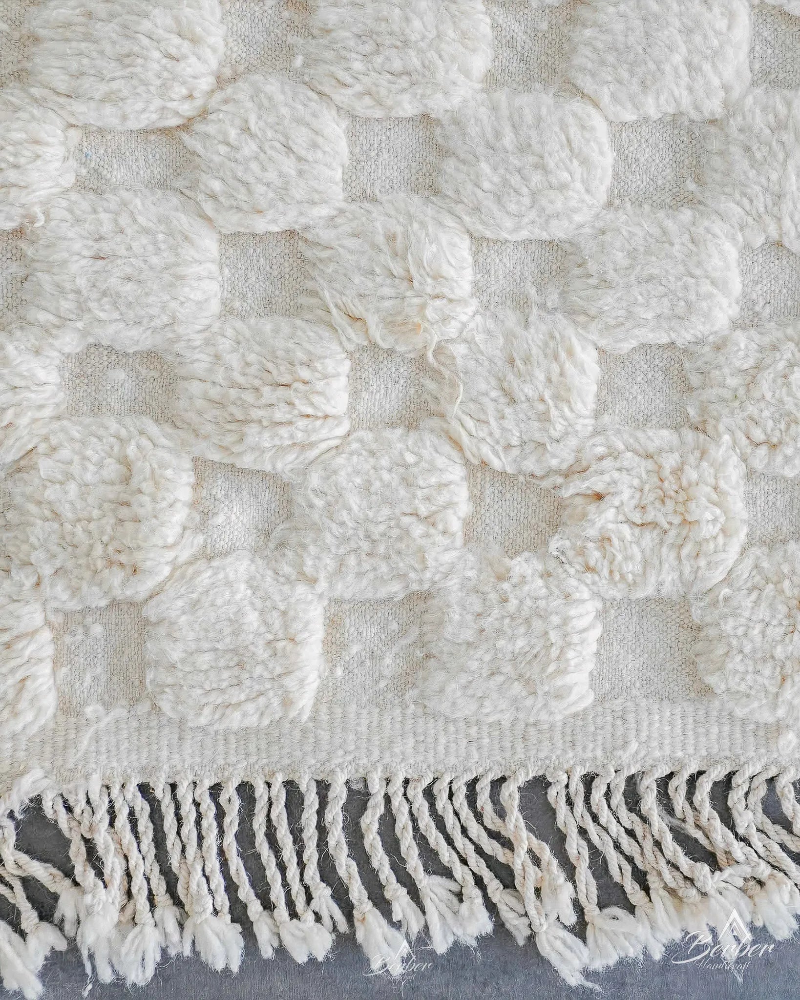 Off White Checkered Rug-Berber Handicraft