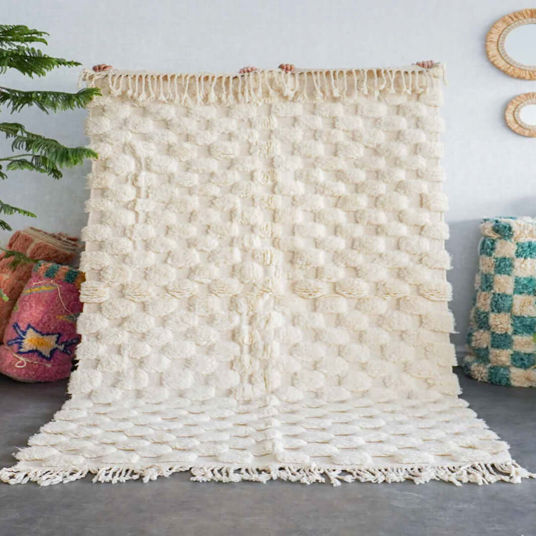 Off White Checkered Rug - Berber Handicraft