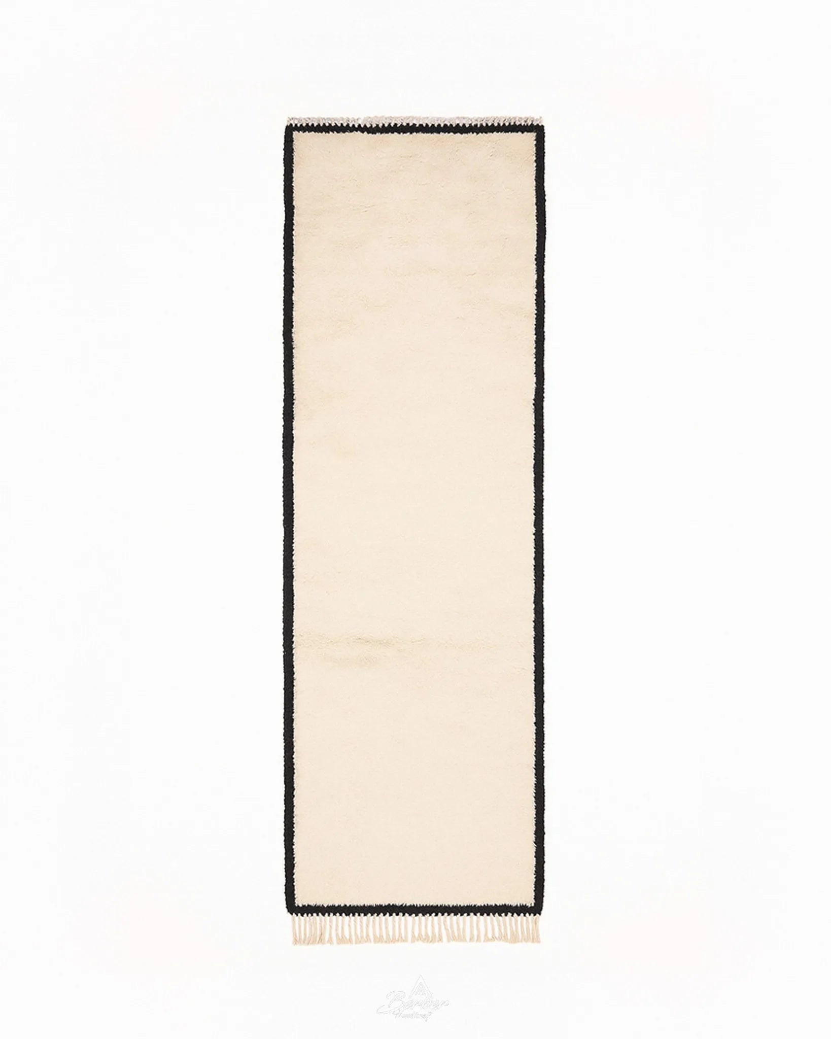 Off White Moroccan Runner Rug 2 X 6 Ft | 60 X 180 Cm / With Tassels / Short (0.4” / 1 cm)
