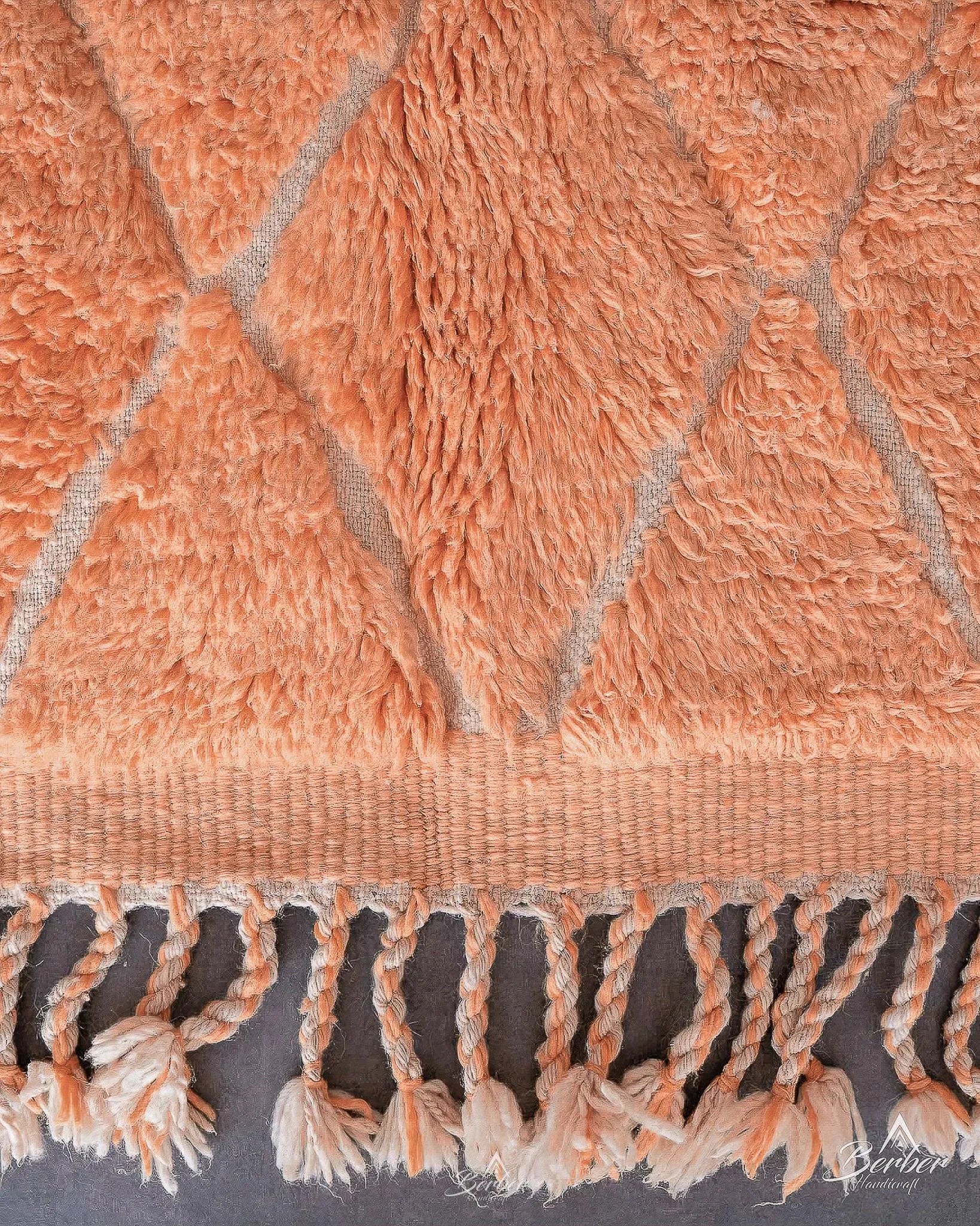 Orange Beni Ourain Rug 3 X 5 Ft | 90 X 150 Cm / With Tassels / Short (0.4” / 1 cm)