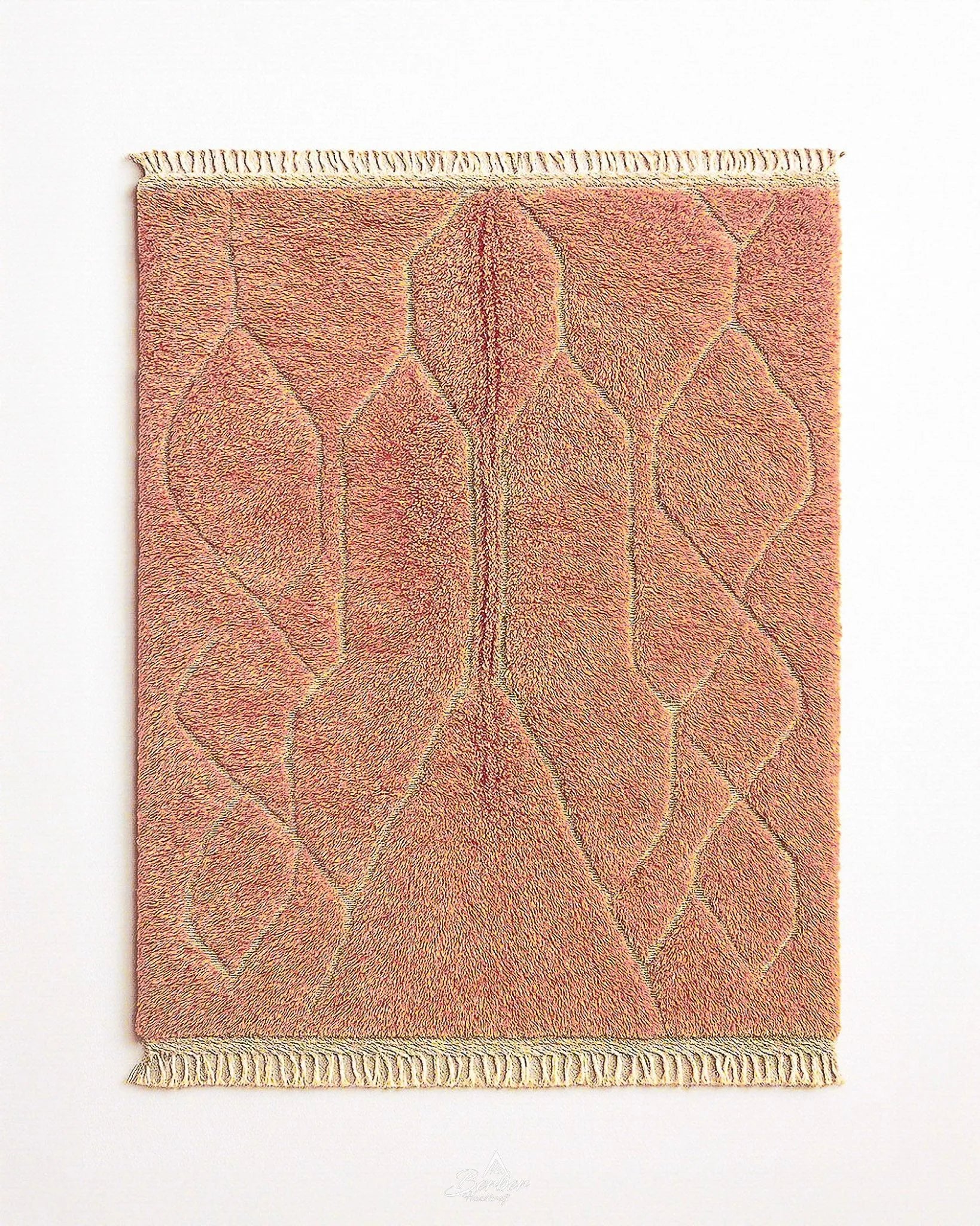 Orange Beni Ourain Rug 3 X 5 Ft | 90 X 150 Cm / With Tassels / Short (0.4” / 1 cm)