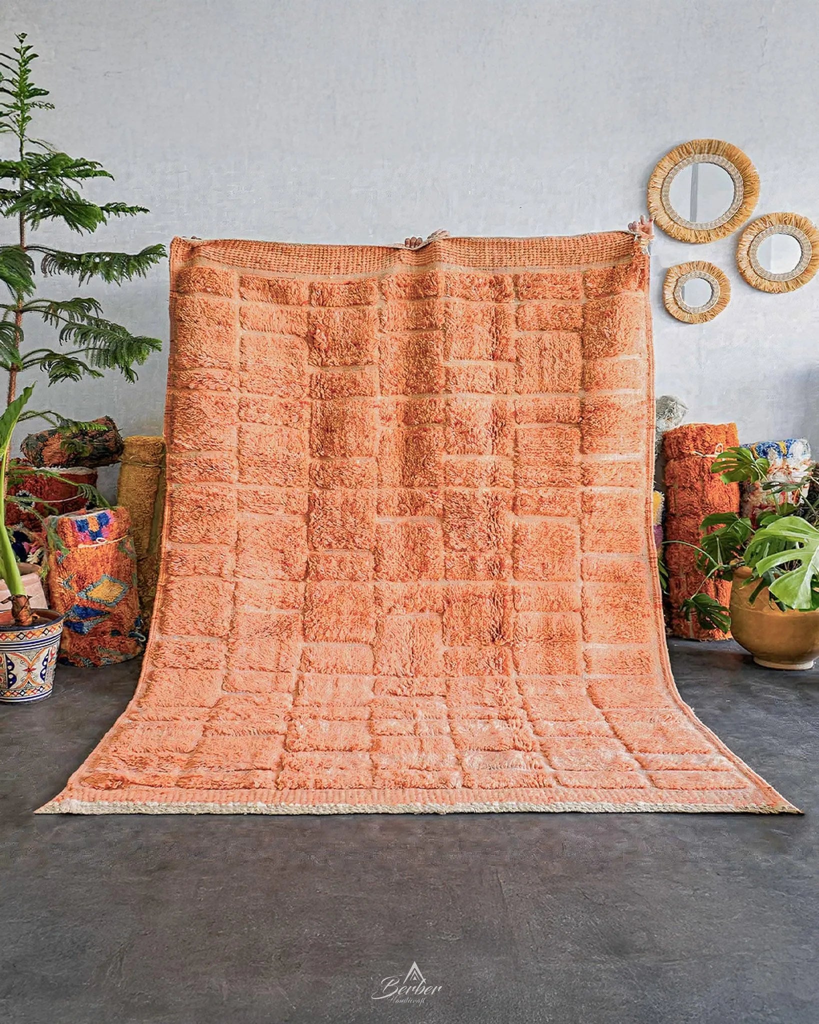 Orange Berber Rug 3 X 5 Ft | 90 X 150 Cm / With Tassels / Short (0.4” / 1 cm)