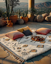 Orange Diamond Moroccan Rug 3 X 5 Ft | 90 X 150 Cm / With Tassels / Short (0.4” / 1 cm)