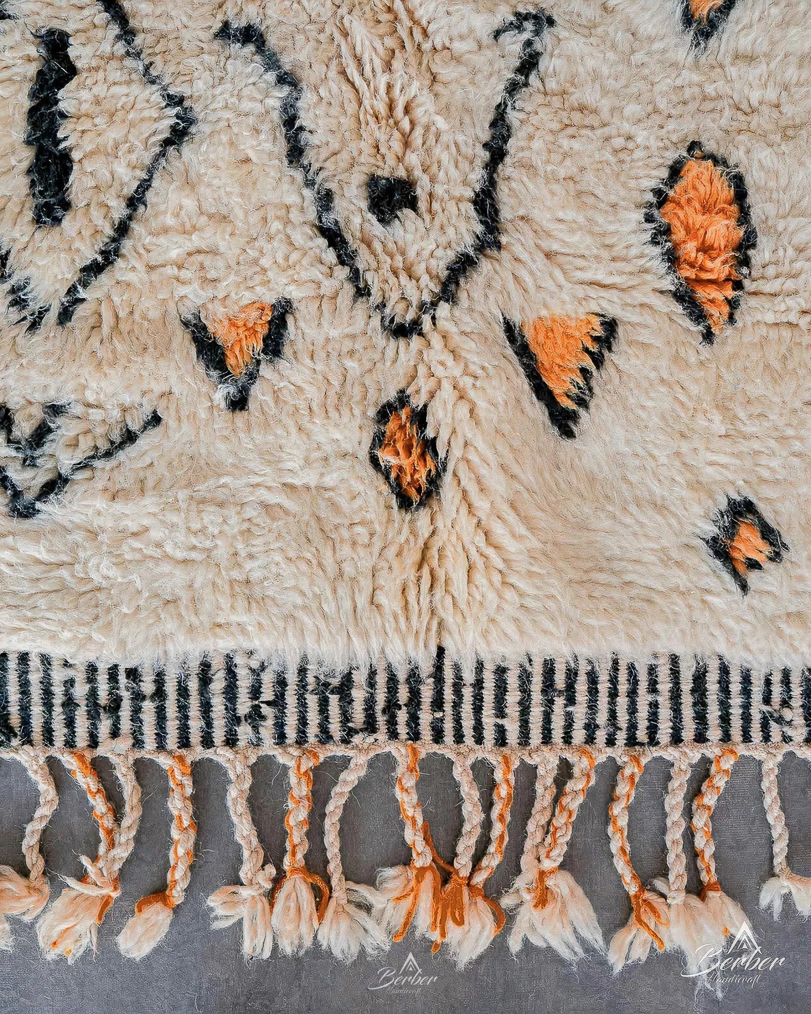 Orange Diamond Moroccan Rug 3 X 5 Ft | 90 X 150 Cm / With Tassels / Short (0.4” / 1 cm)