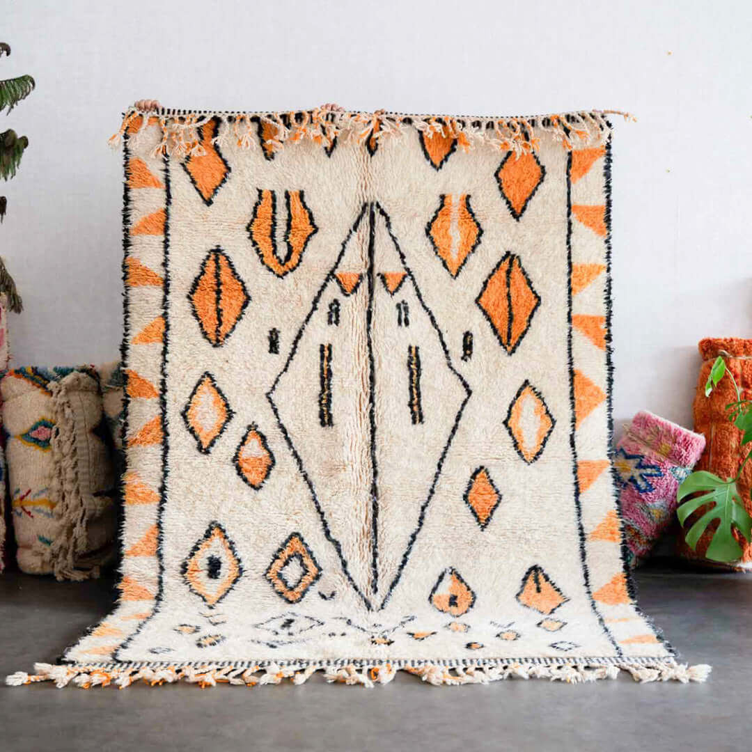 Orange Diamond Moroccan Rug - Berber Handicraft