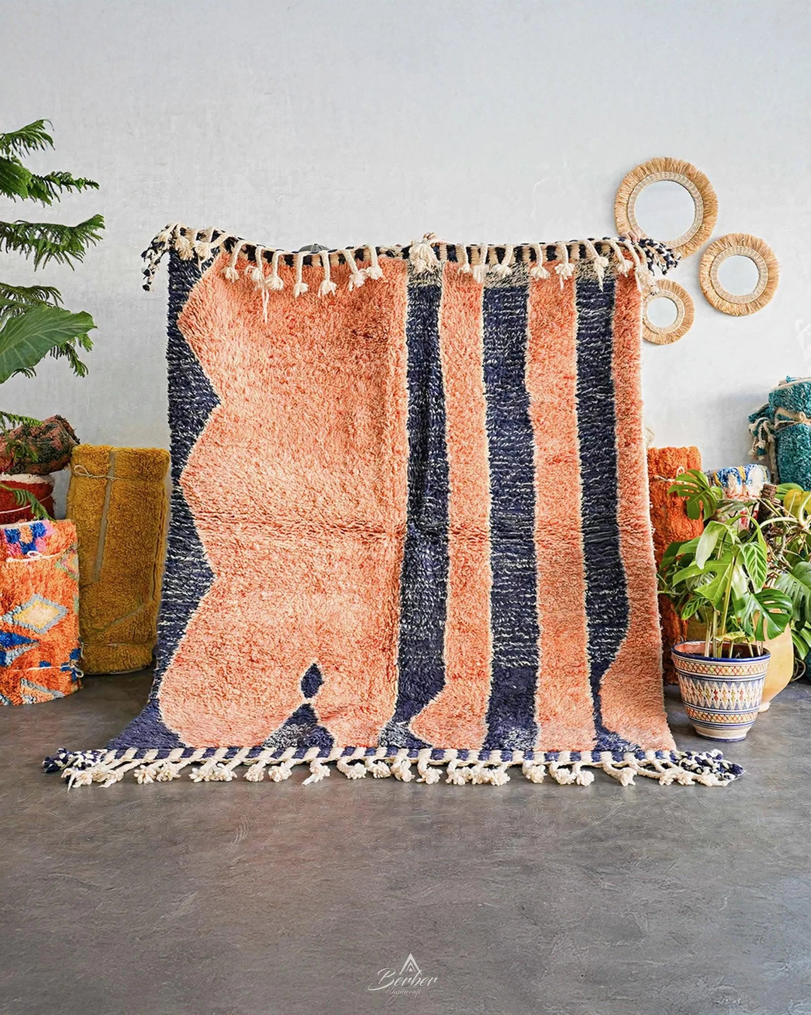 Orange Handwoven Rug 3 X 5 Ft | 90 X 150 Cm / With Tassels / Short (0.4” / 1 cm)
