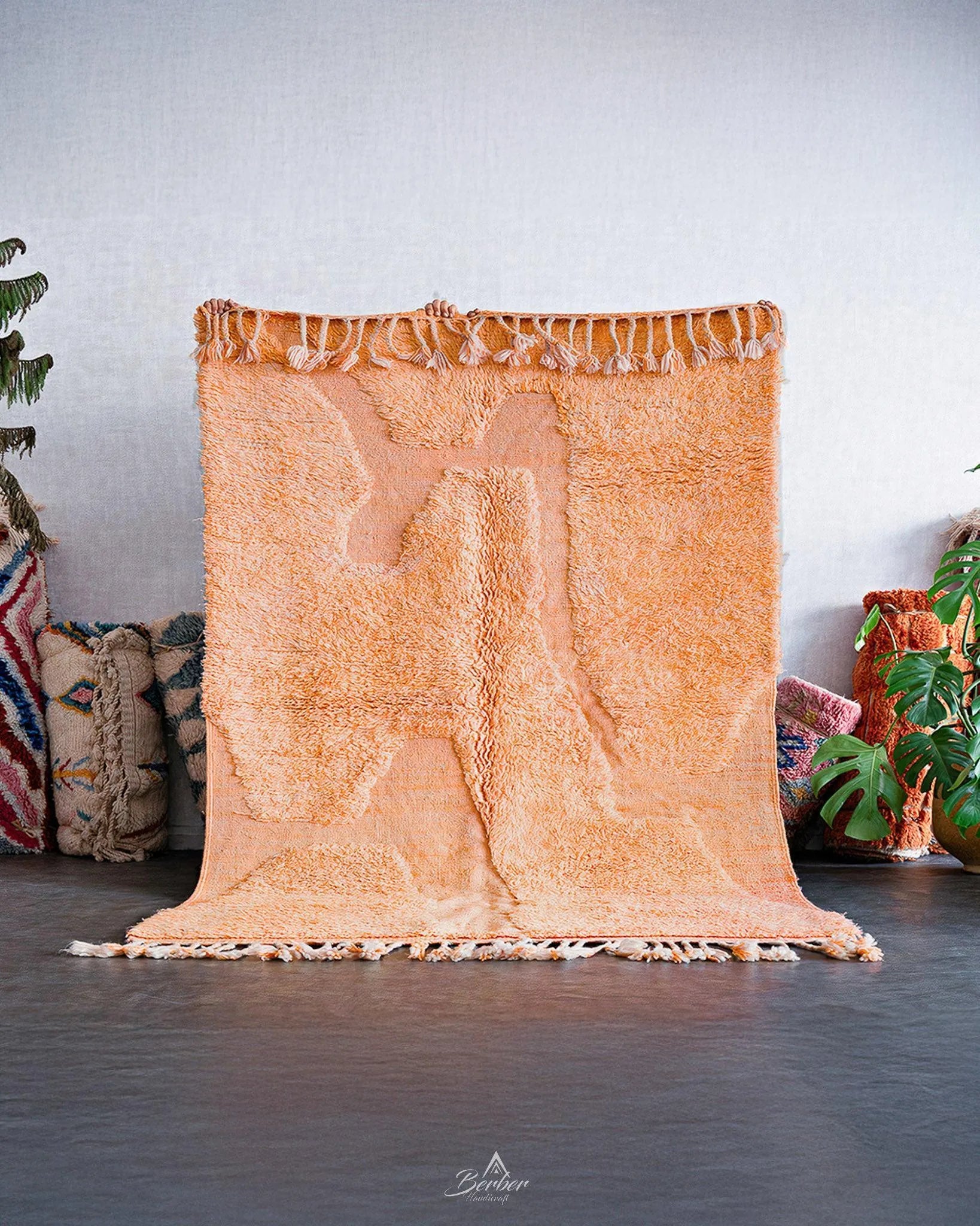 Orange Irregular Rug 3 X 5 Ft | 90 X 150 Cm / With Tassels / Short (0.4” / 1 cm)