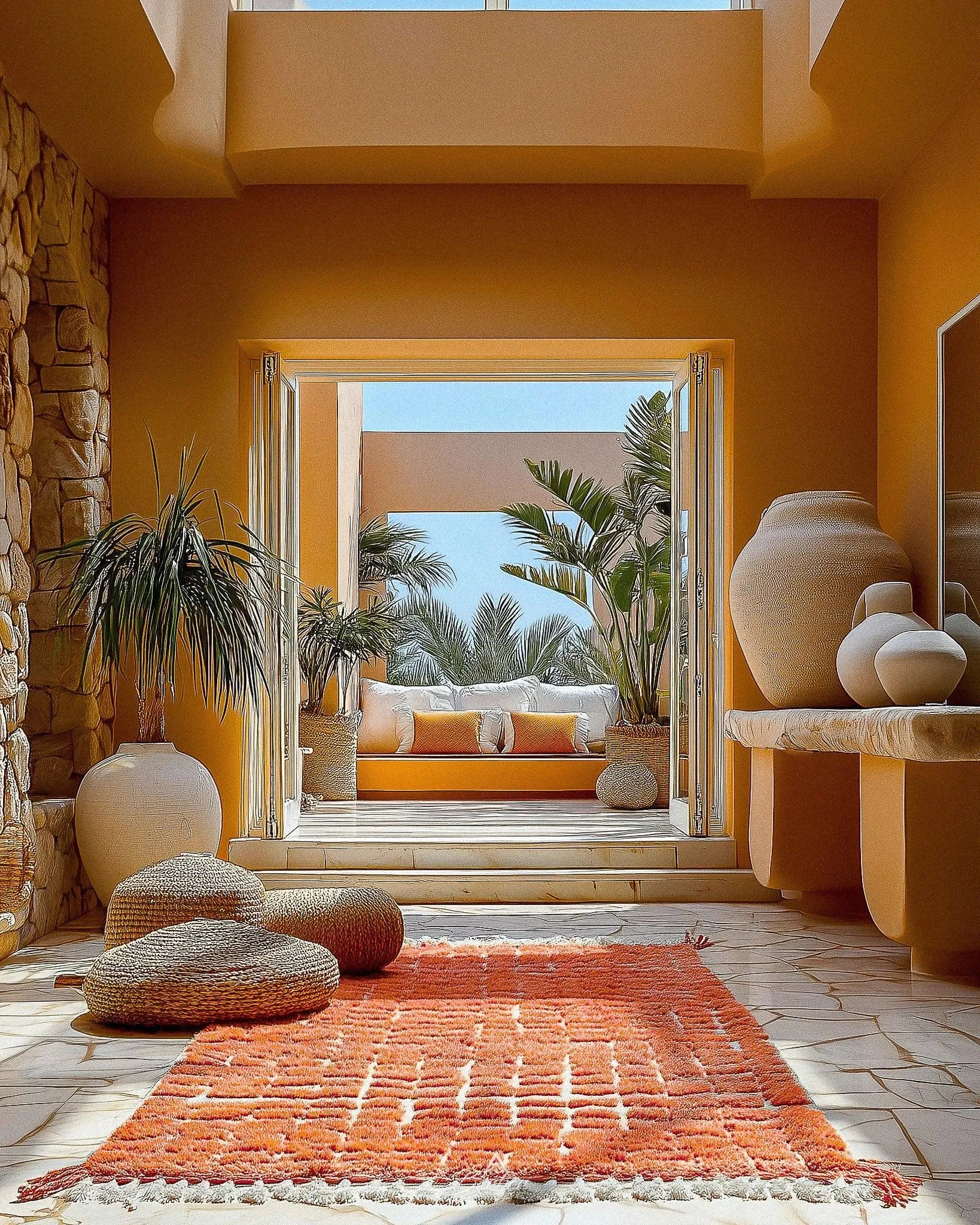 Orange Moroccan Rug 3 X 5 Ft | 90 X 150 Cm / With Tassels / Short (0.4” / 1 cm)