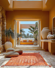 Orange Moroccan Rug 3 X 5 Ft | 90 X 150 Cm / With Tassels / Short (0.4” / 1 cm)