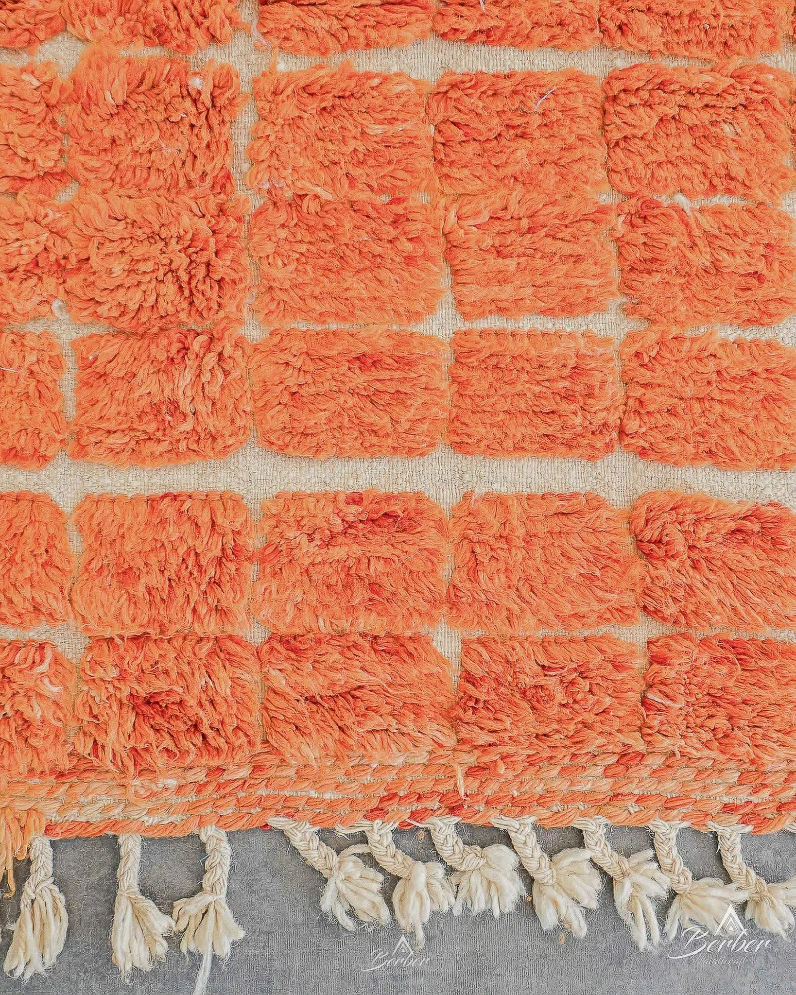 Orange Moroccan Rug 3 X 5 Ft | 90 X 150 Cm / With Tassels / Short (0.4” / 1 cm)