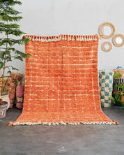 Orange Moroccan Rug 3 X 5 Ft | 90 X 150 Cm / With Tassels / Short (0.4” / 1 cm)
