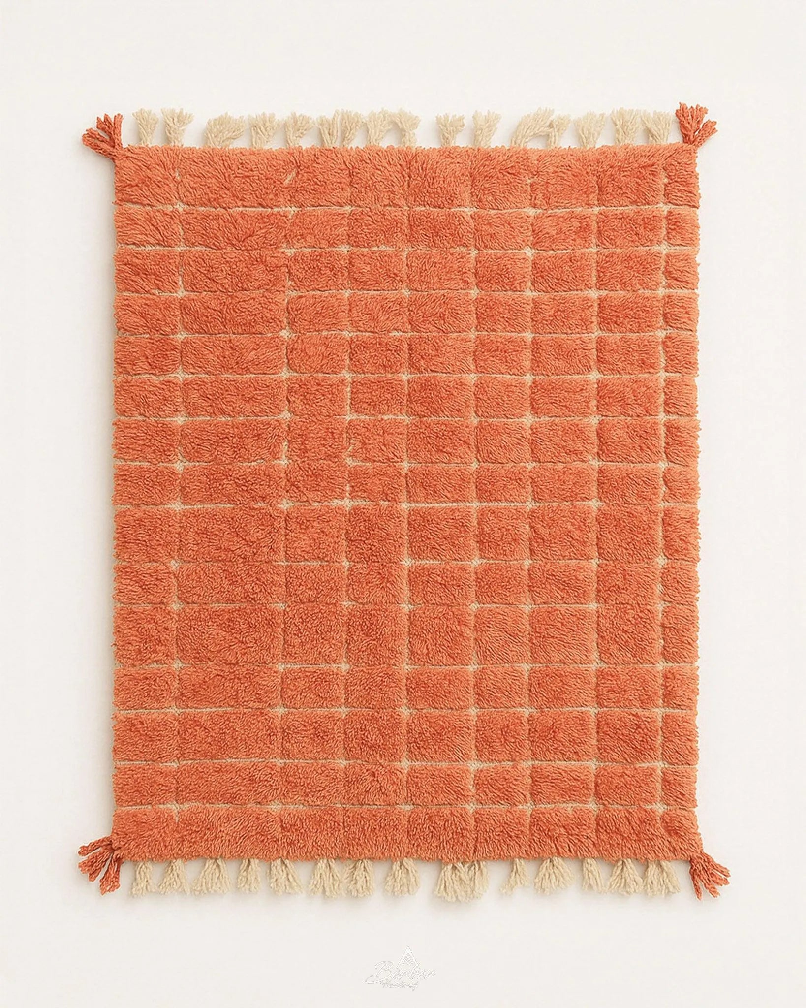 Orange Moroccan Rug 3 X 5 Ft | 90 X 150 Cm / With Tassels / Short (0.4” / 1 cm)