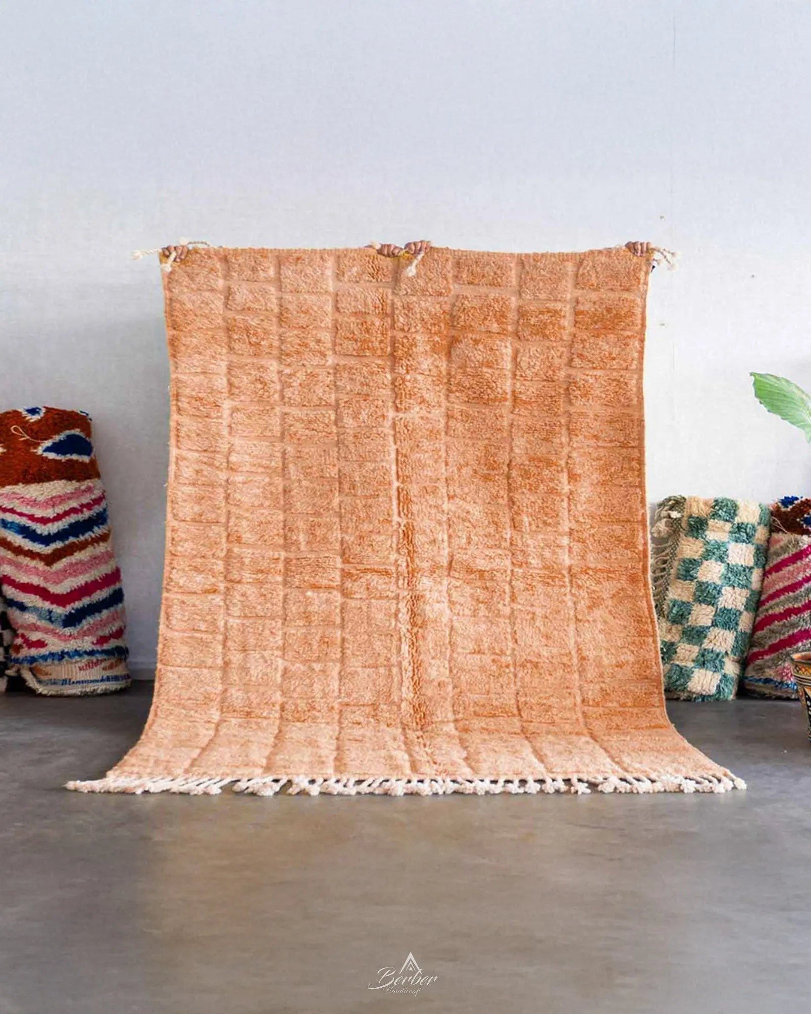 Orange Morrocan Rug 3 X 5 Ft | 90 X 150 Cm / With Tassels / Short (0.4” / 1 cm)