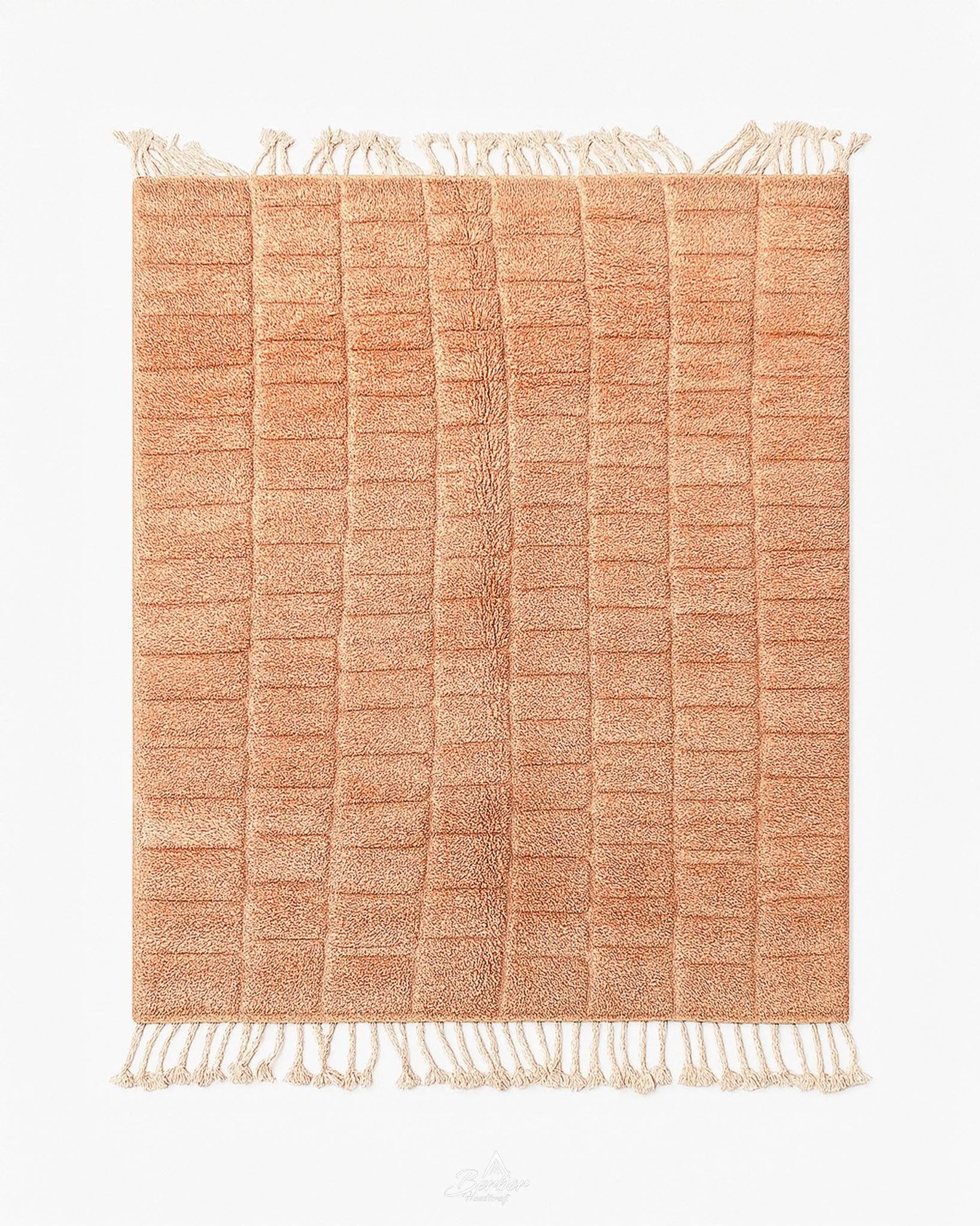 Orange Morrocan Rug 3 X 5 Ft | 90 X 150 Cm / With Tassels / Short (0.4” / 1 cm)