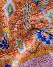 Orange Pink Moroccan Rug 3 X 5 Ft | 90 X 150 Cm / With Tassels / Short (0.4” / 1 cm)