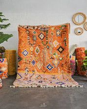 Orange Pink Moroccan Rug 3 X 5 Ft | 90 X 150 Cm / With Tassels / Short (0.4” / 1 cm)