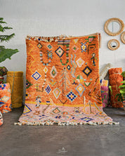 Orange Pink Moroccan Rug 3 X 5 Ft | 90 X 150 Cm / With Tassels / Short (0.4” / 1 cm)