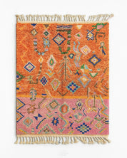 Orange Pink Moroccan Rug 3 X 5 Ft | 90 X 150 Cm / With Tassels / Short (0.4” / 1 cm)