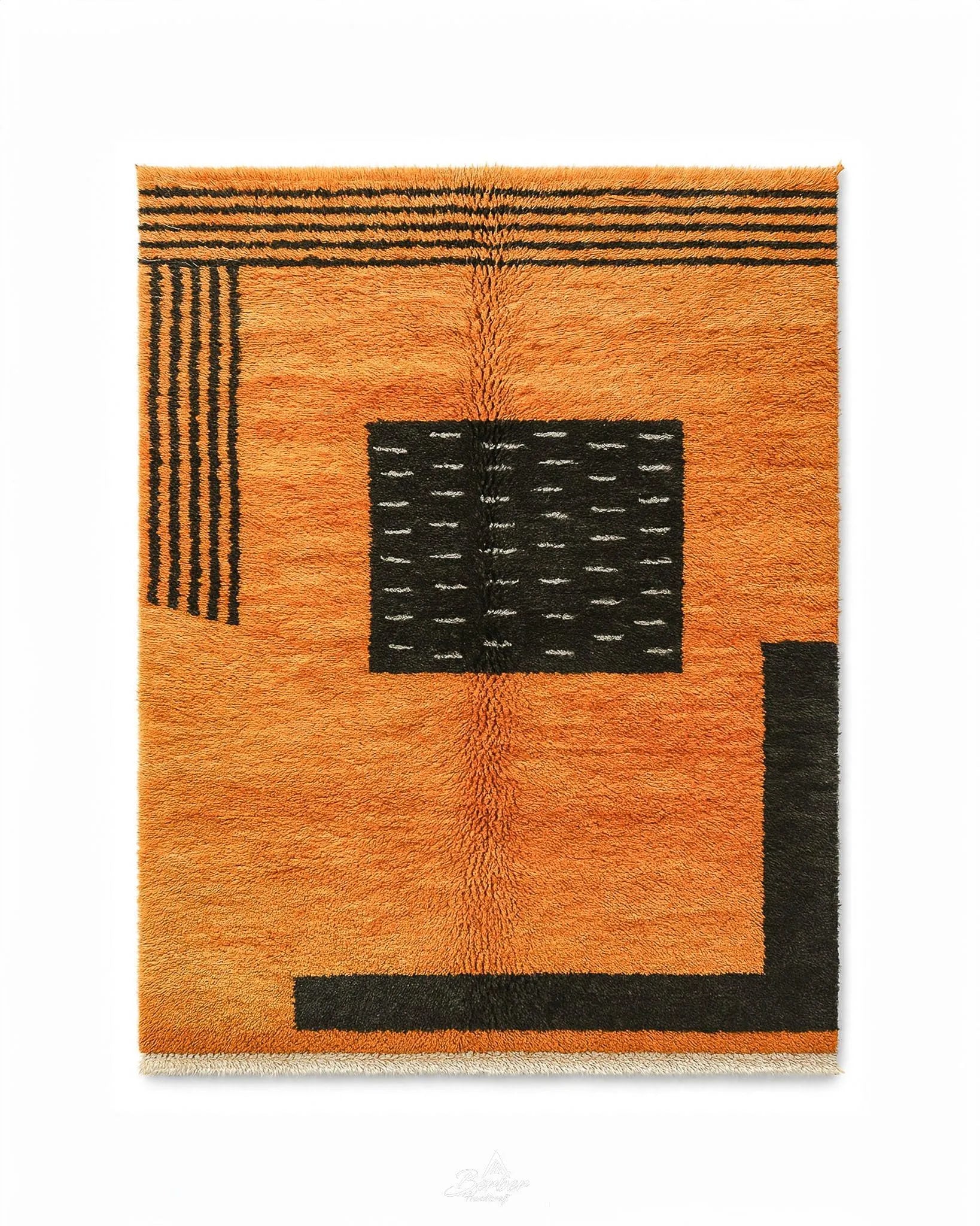 Orange Wool Rug 3 X 5 Ft | 90 X 150 Cm / With Tassels / Short (0.4” / 1 cm)
