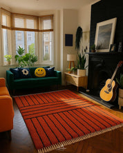Orange and Black Berber Rug 3 X 5 Ft | 90 X 150 Cm / With Tassels / Short (0.4” / 1 cm)