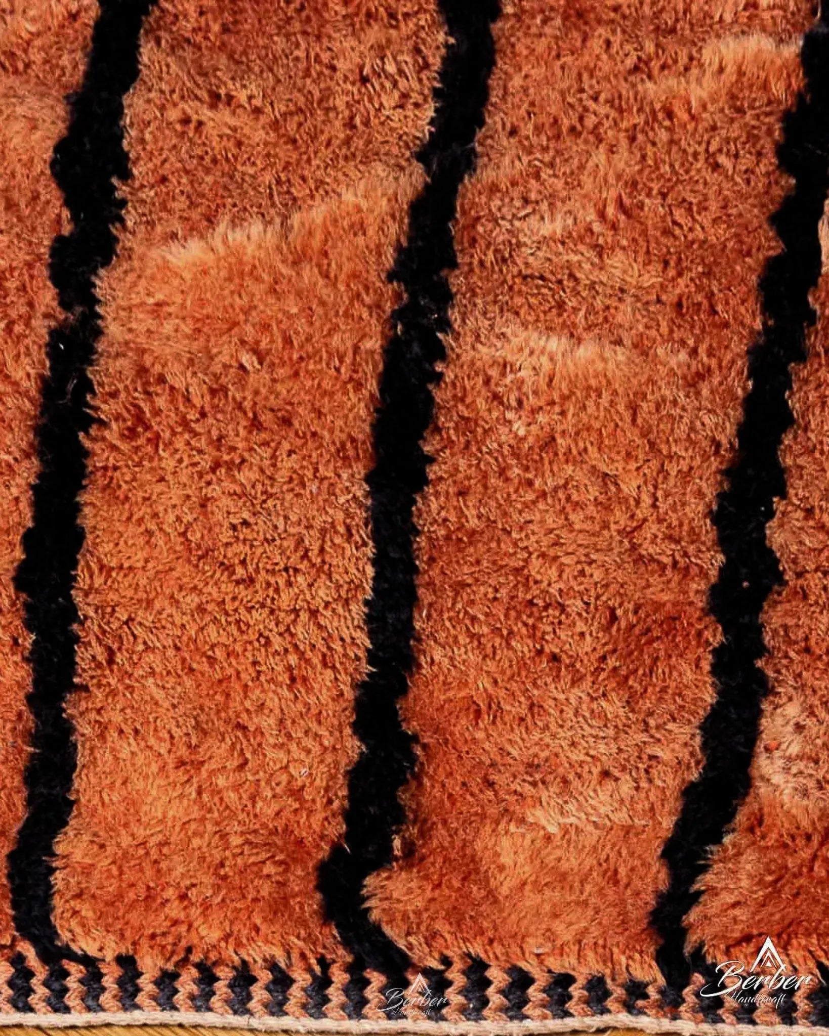 Orange and Black Berber Rug 3 X 5 Ft | 90 X 150 Cm / With Tassels / Short (0.4” / 1 cm)
