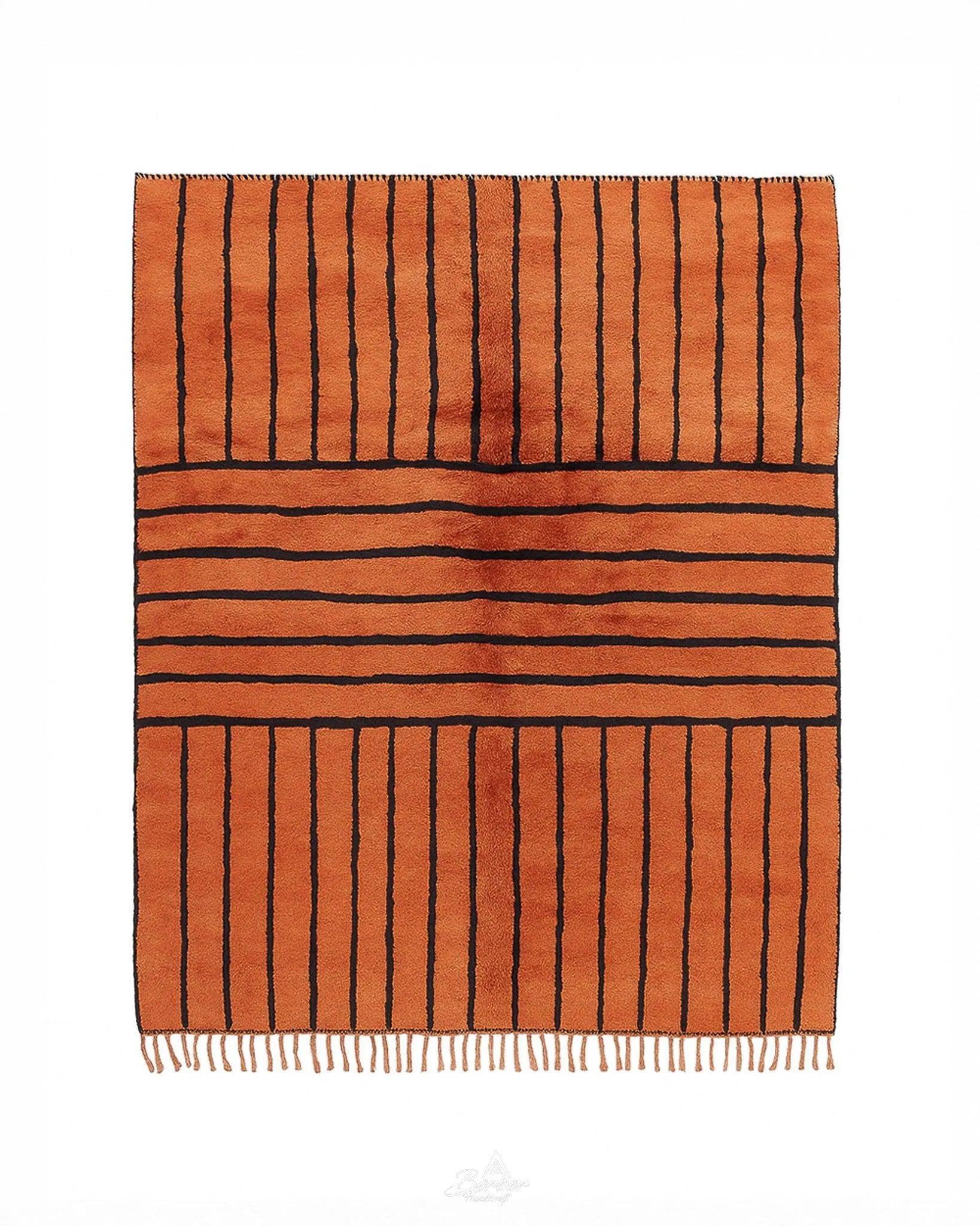Orange and Black Berber Rug 3 X 5 Ft | 90 X 150 Cm / With Tassels / Short (0.4” / 1 cm)