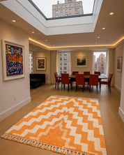 Orange and White Patterned Rug 3 X 5 Ft | 90 X 150 Cm / With Tassels / Short (0.4” / 1 cm)