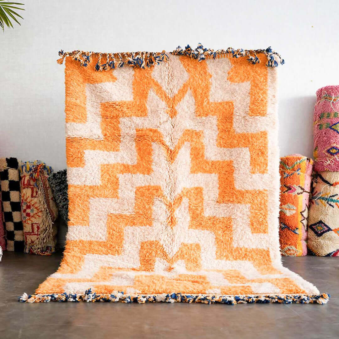 Orange and White Patterned Rug - Berber Handicraft