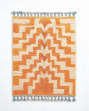 Orange and White Patterned Rug 3 X 5 Ft | 90 X 150 Cm / With Tassels / Short (0.4” / 1 cm)