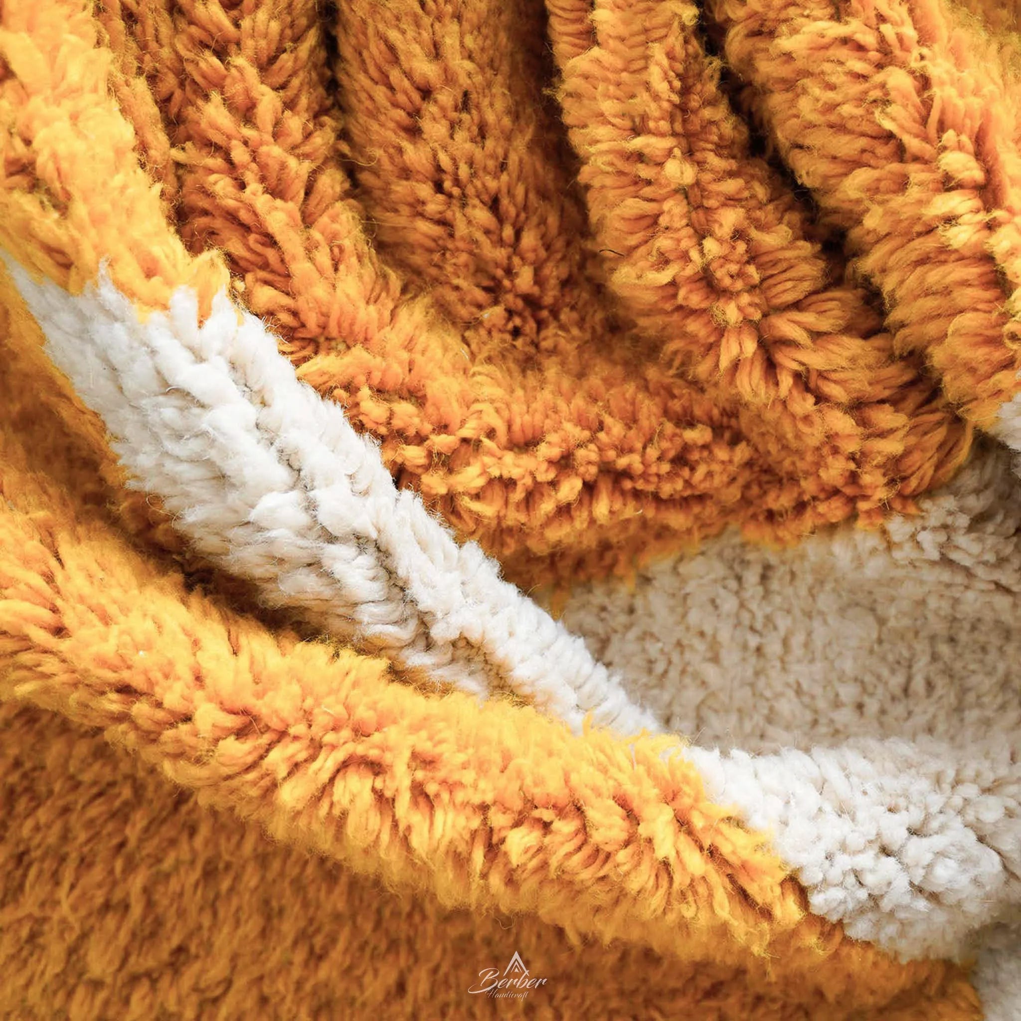Orange and White Wool Rug-Berber Handicraft