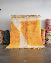 Orange and White Wool Rug-Berber Handicraft