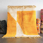 Orange and White Wool Rug - Berber Handicraft