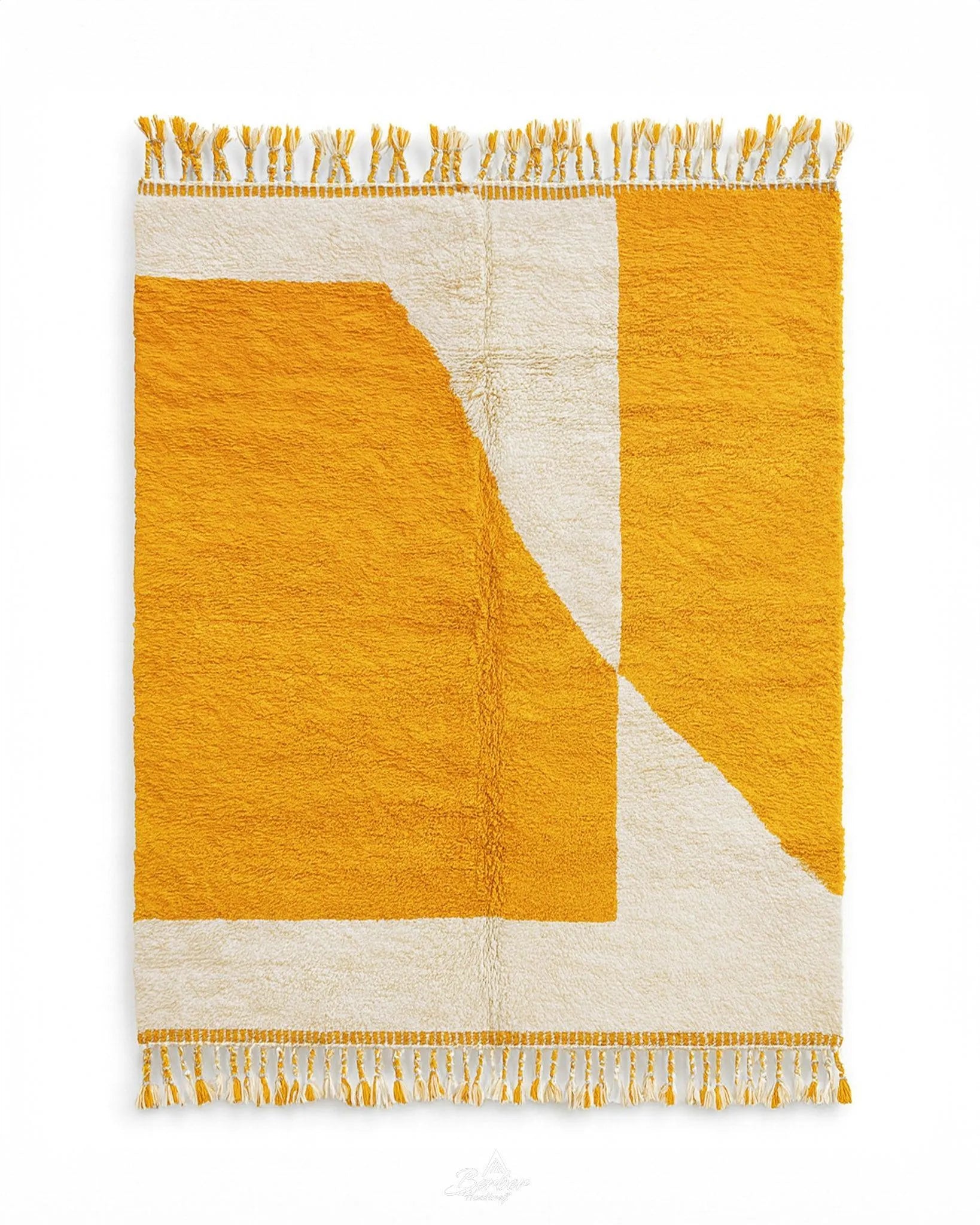 Orange and White Wool Rug-Berber Handicraft