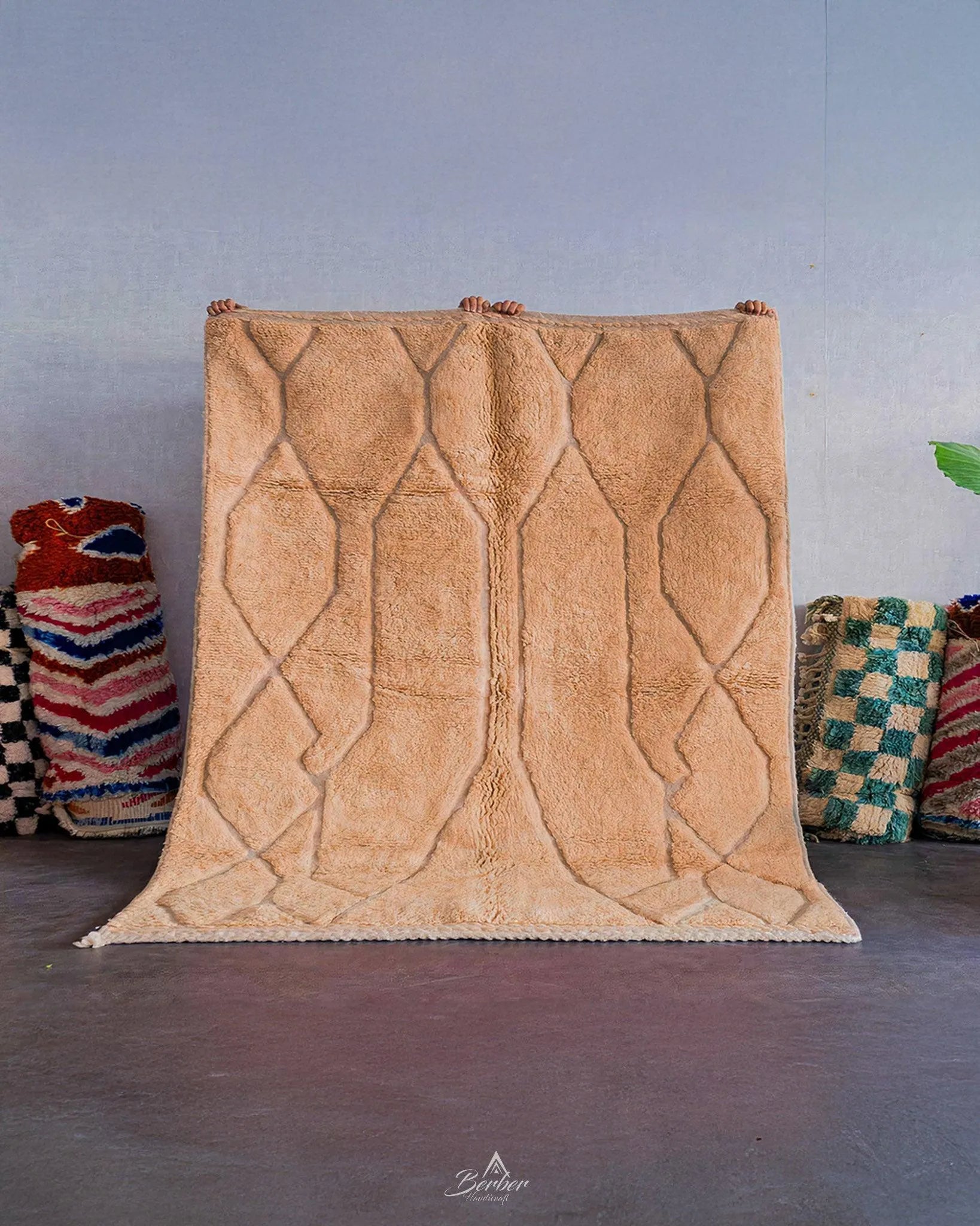 Peach Beni Ourain Rug 3 X 5 Ft | 90 X 150 Cm / With Tassels / Short (0.4” / 1 cm)