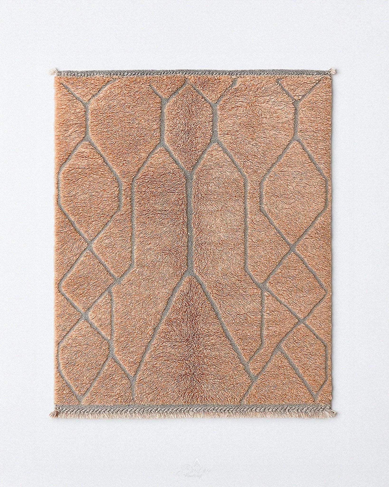 Peach Beni Ourain Rug 3 X 5 Ft | 90 X 150 Cm / With Tassels / Short (0.4” / 1 cm)