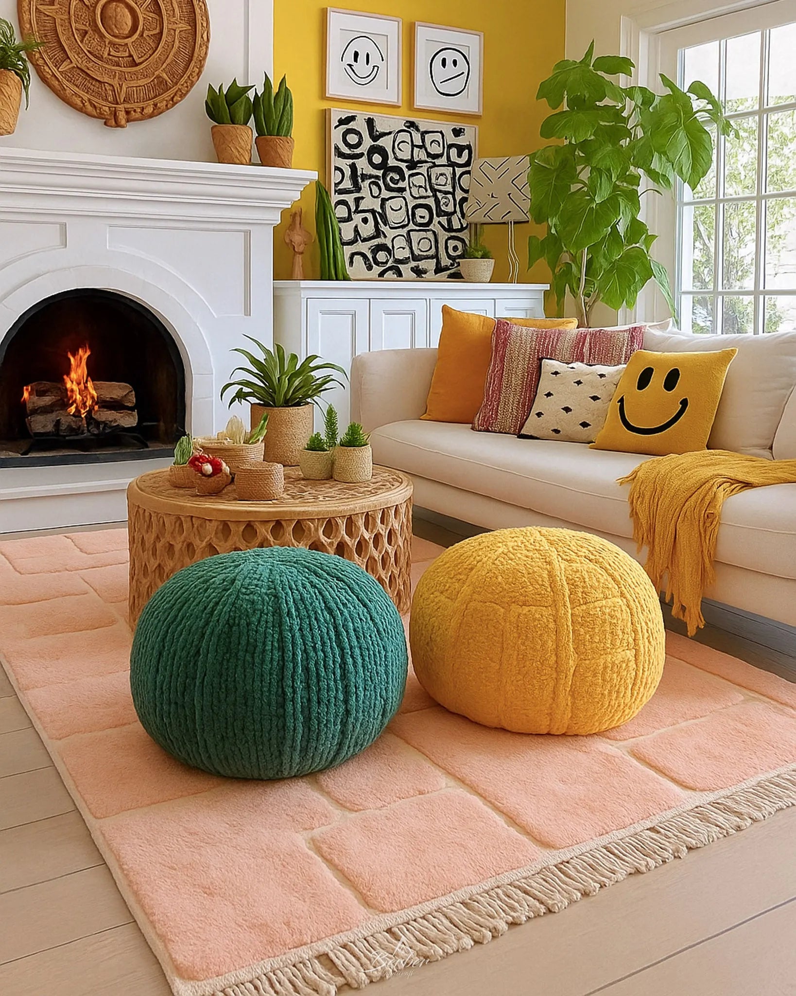 Peach Berber Rug 3 X 5 Ft | 90 X 150 Cm / With Tassels / Short (0.4” / 1 cm)