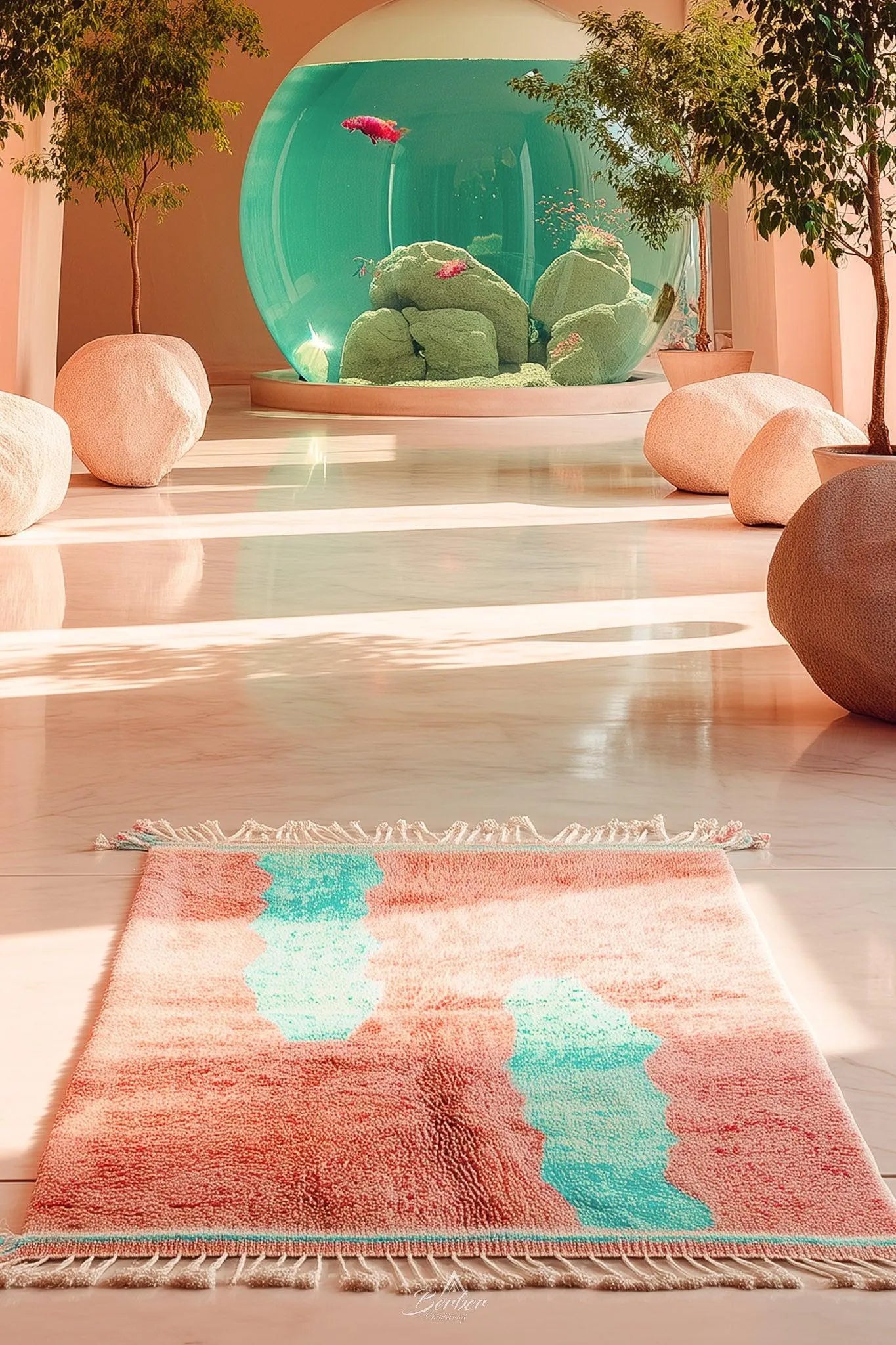 Peach Berber Rug 3 X 5 Ft | 90 X 150 Cm / With Tassels / Short (0.4” / 1 cm)