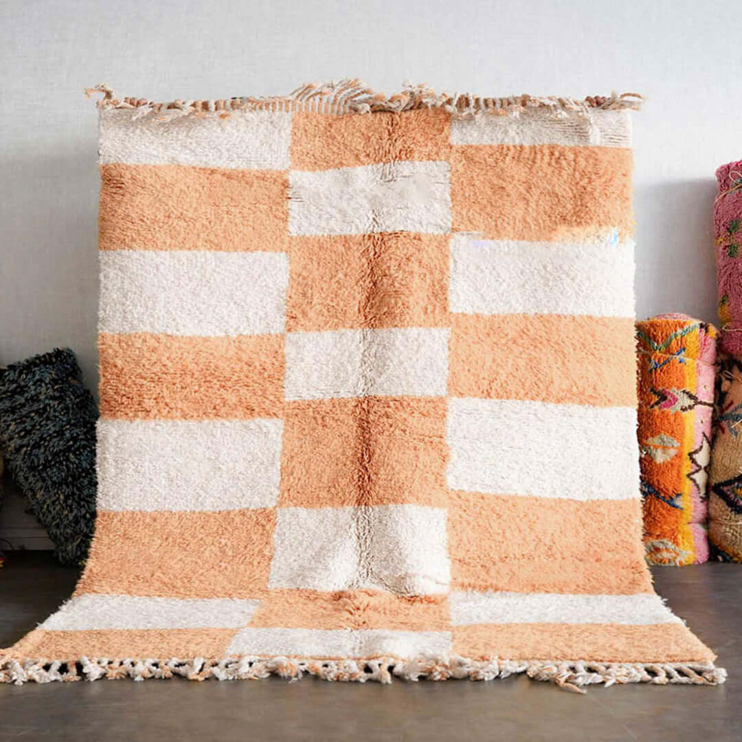 Peach Checker Rug - Berber Handicraft