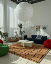 Peach Grid Berber Rug 3 X 5 Ft | 90 X 150 Cm / With Tassels / Short (0.4” / 1 cm)