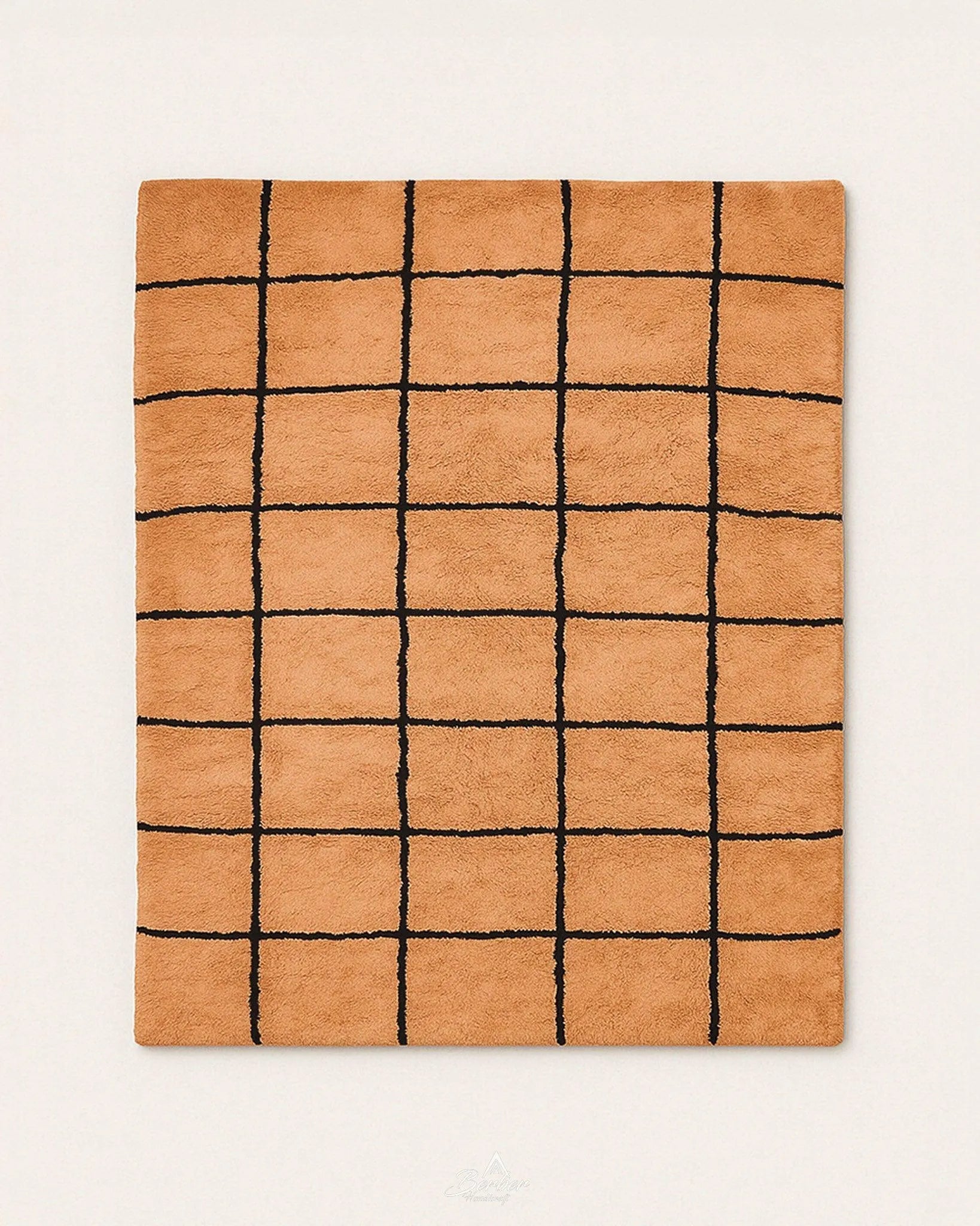 Peach Grid Berber Rug 3 X 5 Ft | 90 X 150 Cm / With Tassels / Short (0.4” / 1 cm)
