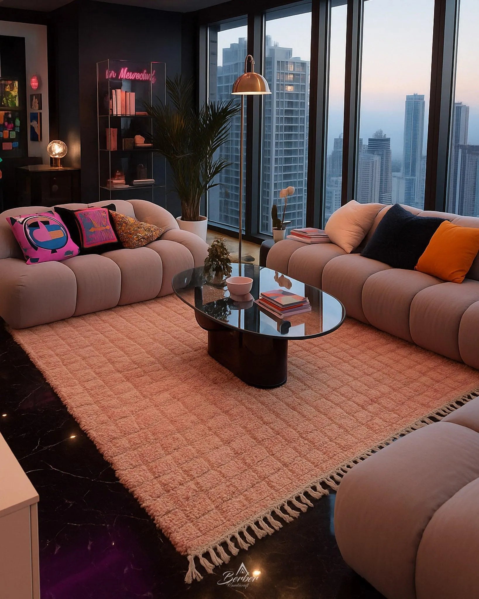 Peach Moroccan Rug 3 X 5 Ft | 90 X 150 Cm / With Tassels / Short (0.4” / 1 cm)