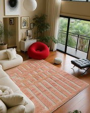 Peach Moroccan Wool Rug 3 X 5 Ft | 90 X 150 Cm / With Tassels / Short (0.4” / 1 cm)