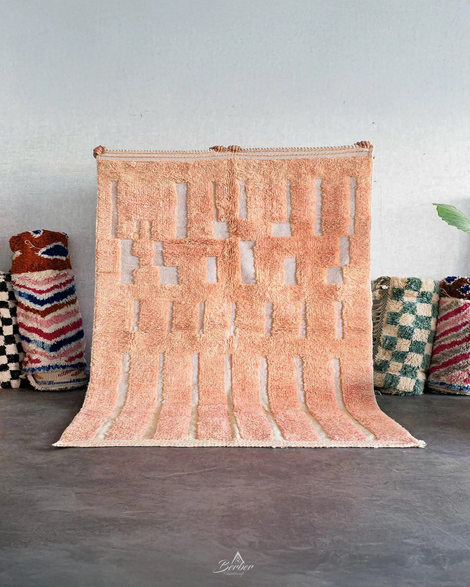 Peach Moroccan Wool Rug 3 X 5 Ft | 90 X 150 Cm / With Tassels / Short (0.4” / 1 cm)